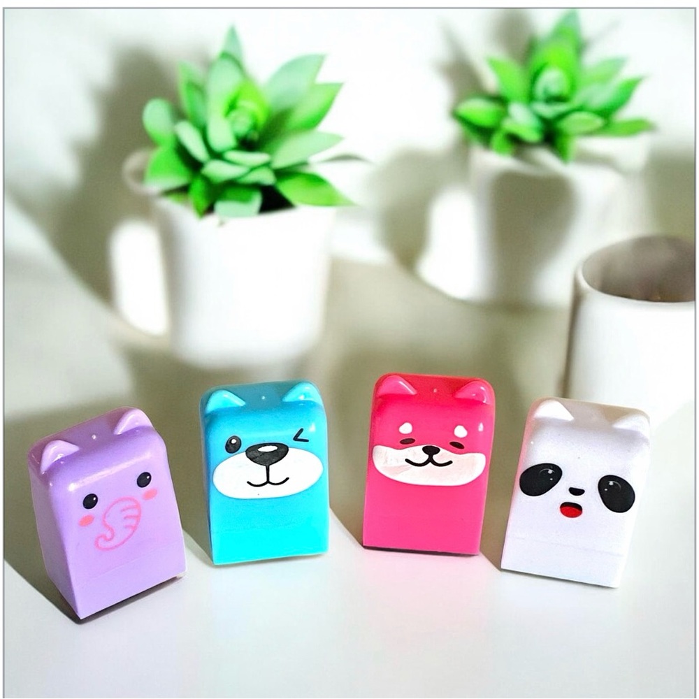 🐭 SALE! Lip Balm 4pc animal set pink white blue and purple scented fruits brand